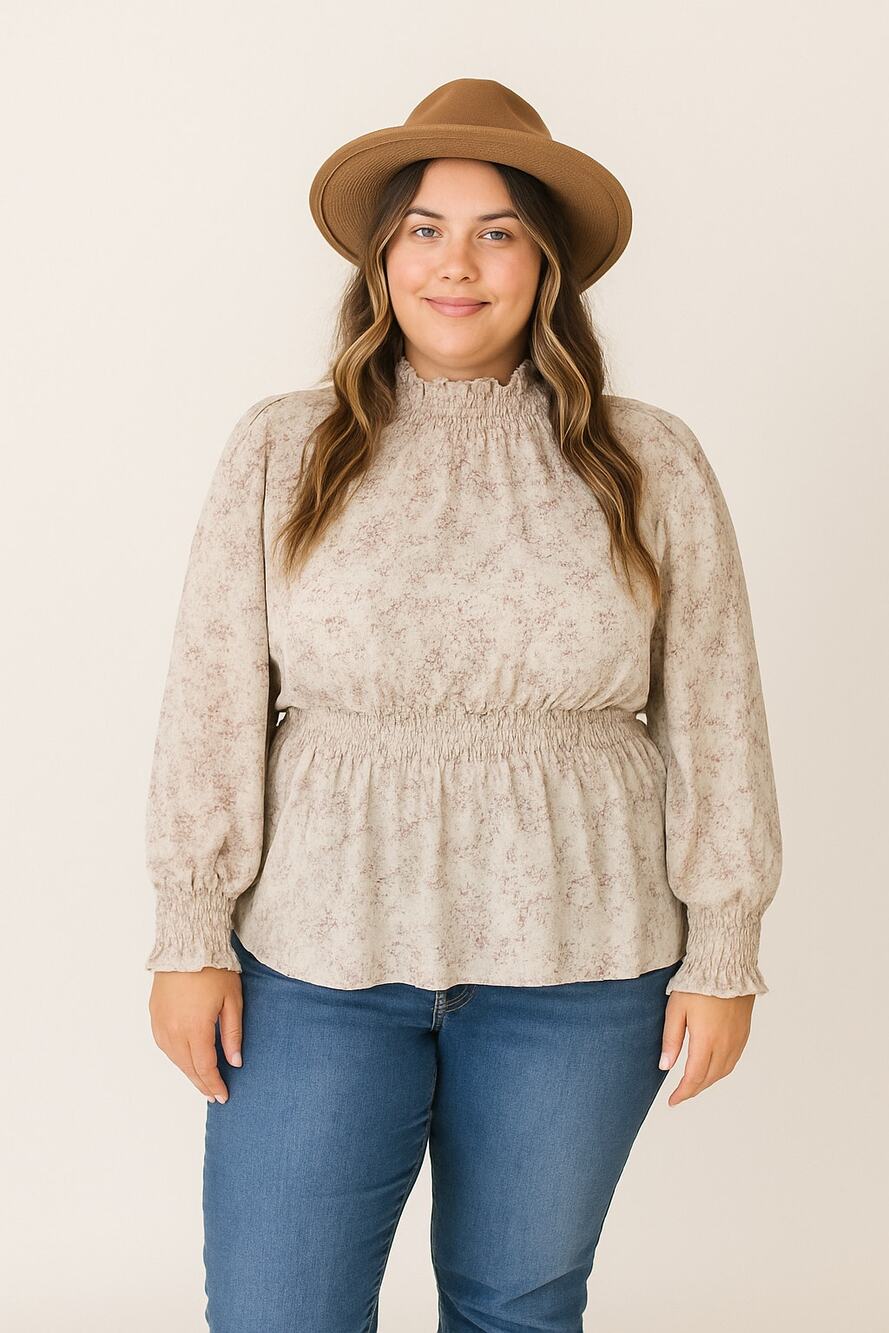 Perfectly Priscilla Plus Size 3XL Floral Smocked Blouse Cottagecore Peplum Top